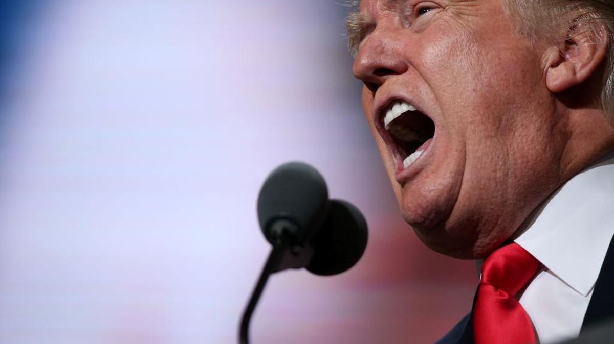 Trump shouted his lines until his voice sounded hoarse, lending an urgent tone to the 75-minute speech, the longest acceptance speech since 1972.