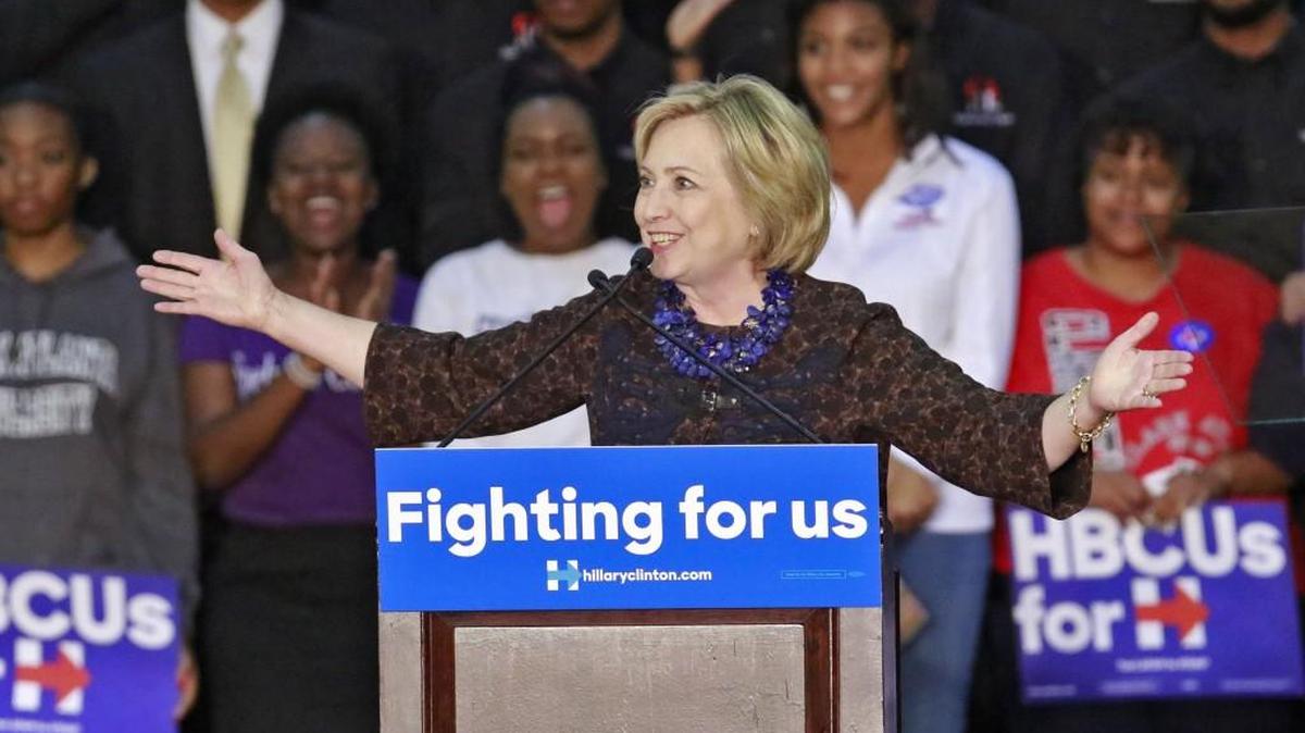 Democratic presidential candidate Hillary Clinton during a campaign rally Friday at Clark Atlanta University.