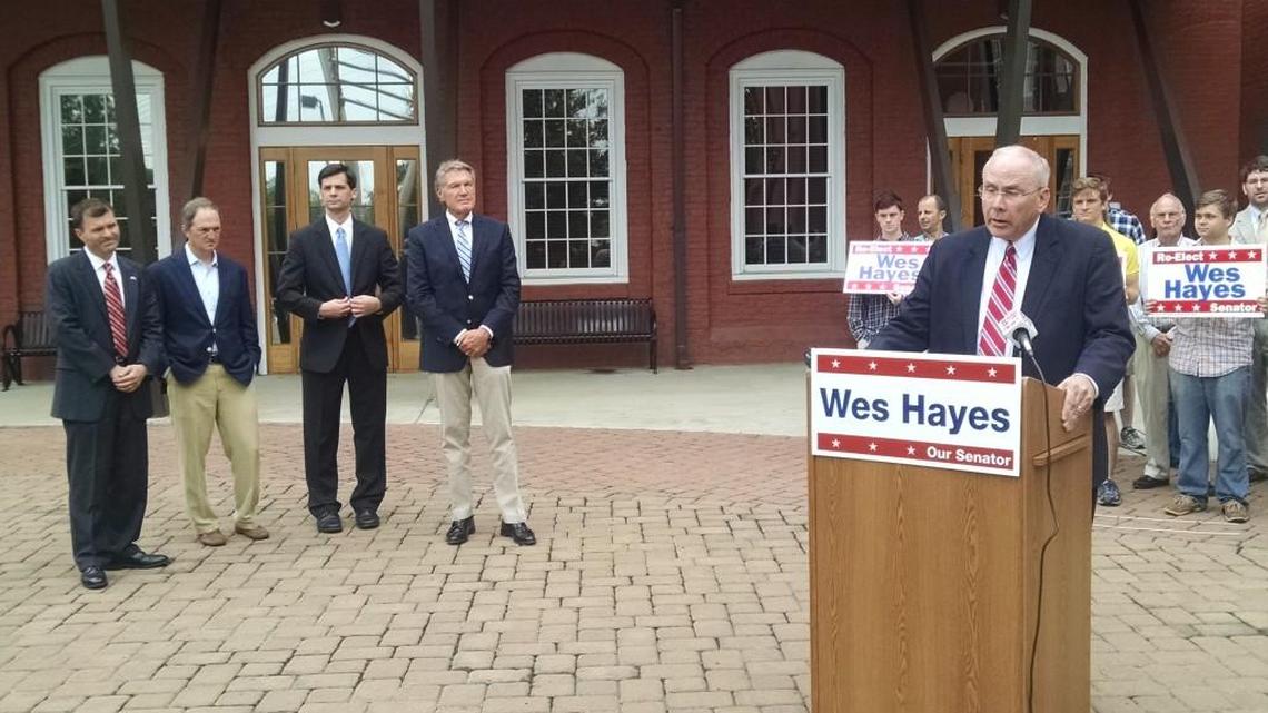Republican Rock Hill Sen. Wes Hayes, right, received the endorsements of four other GOP senators on Monday, a week ahead of the District 15 primary. From left are Tom Young of Aiken, Greg Gregory of Lancaster, Shane Massey of Edgefield and Harvey Peeler of Gaffney.