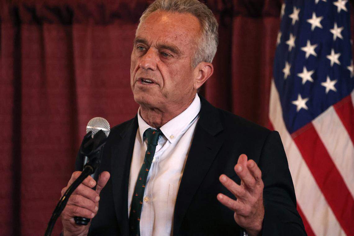 Robert F. Kennedy Jr. speaks to a crowd at Winthrop University in Rock Hill, S.C. during a campaign stop