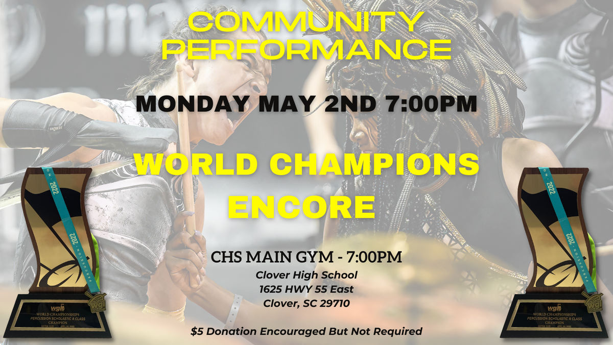 Clover High School’s indoor drumline will be putting on a community performance on Monday, May 2, at 7 p.m.