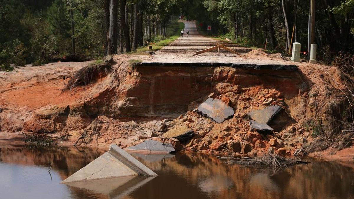 
A washed-out section of Congaree Road in Lower Richland County on Monday. The area is where two R.J. Corman Railroad Group workers died. 
