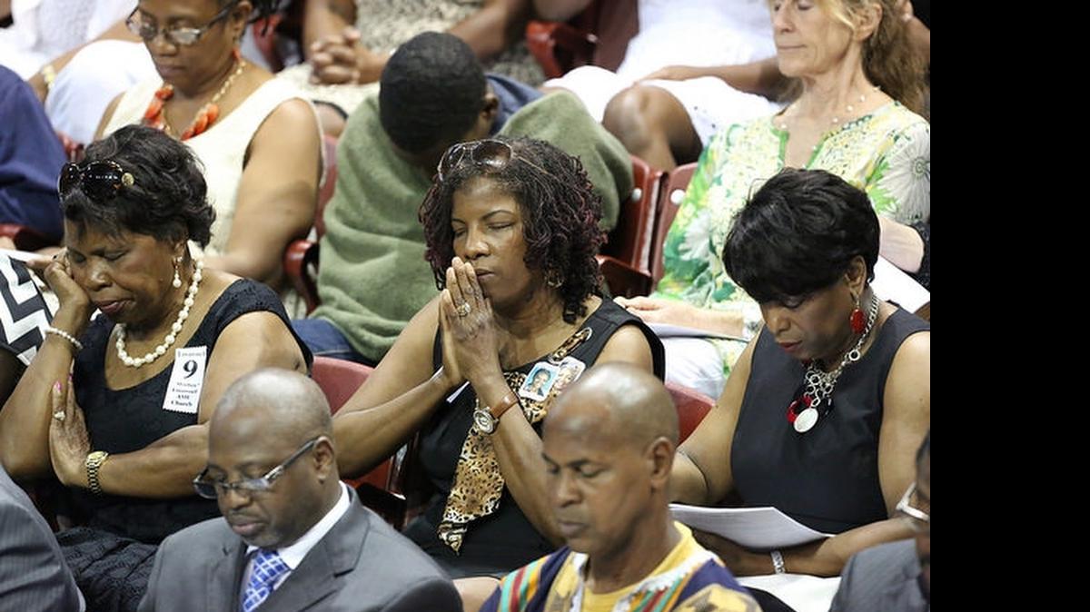 
Mourners begin to fill TD Arena Friday, June 26, 2015, in Charleston. President Barack Obama will deliver the eulogy for one of the victims, Sen. Clementa Pinckney, during his funeral Friday at TD Arena. 
