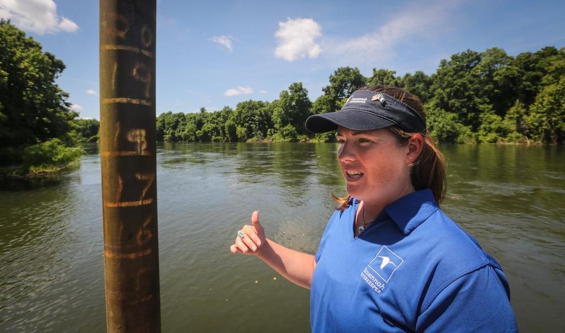 Savannah Riverkeeper Tonya Bonitatibus stands along the river separating Georgia and South Carolina.