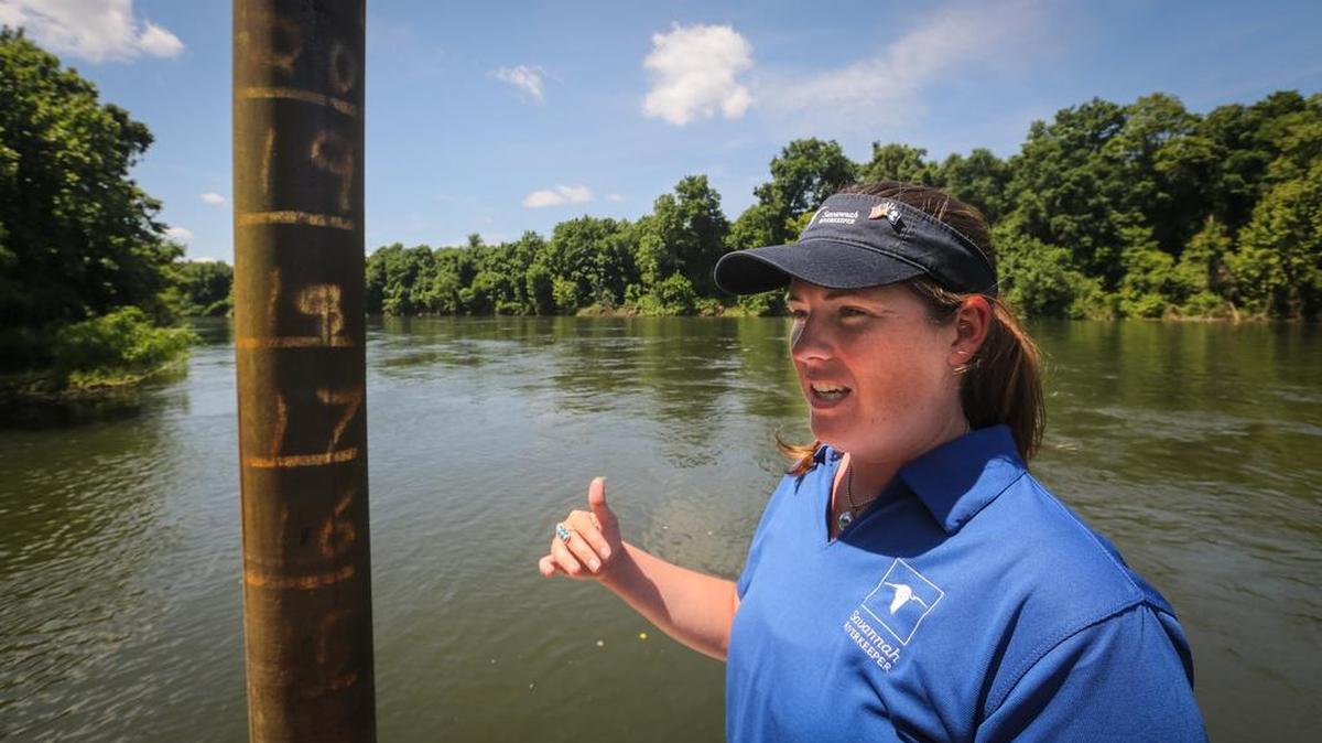 Savannah Riverkeeper Tonya Bonitatibus stands along the river separating Georgia and South Carolina.
