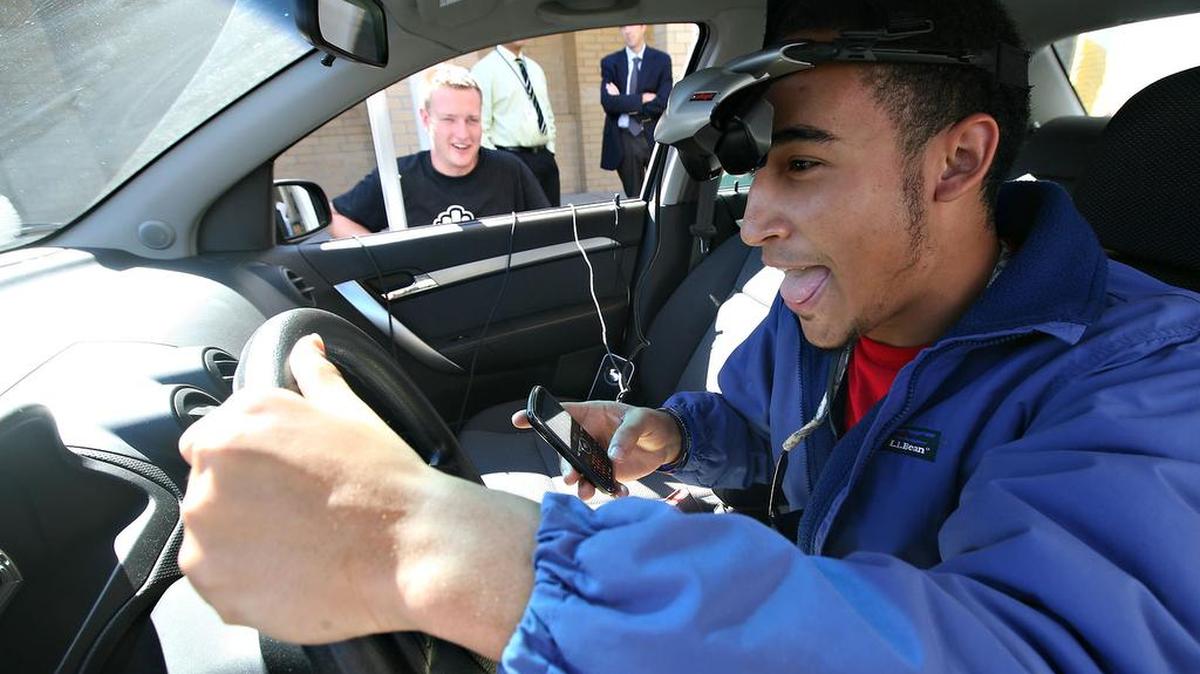 FILE: Sixteen-year-old Thomas Morana trys hard stay on the road while trying to send a text. "This was terrible! I almost died!" says Morana. AT&T hopes its public awareness campaign, 'It Can Wait', will help put the brakes on texting while driving.