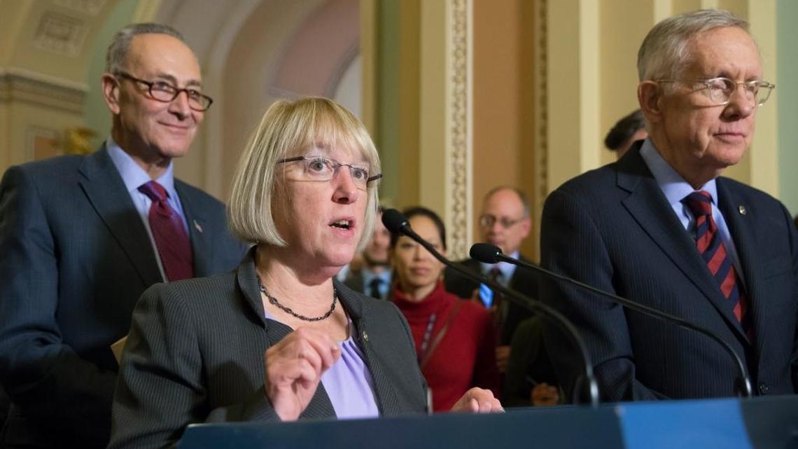 Sen. Patty Murray, D-Wash., center, joined by Senate Minority Leader Harry Reid, D-Nev., right, and Sen. Chuck Schumer, D-N.Y., speaks to reporters after the Senate voted overwhelmingly to end debate on the makeover of the widely criticized No Child Left Behind Act on Tuesday, Dec. 8, 2015.