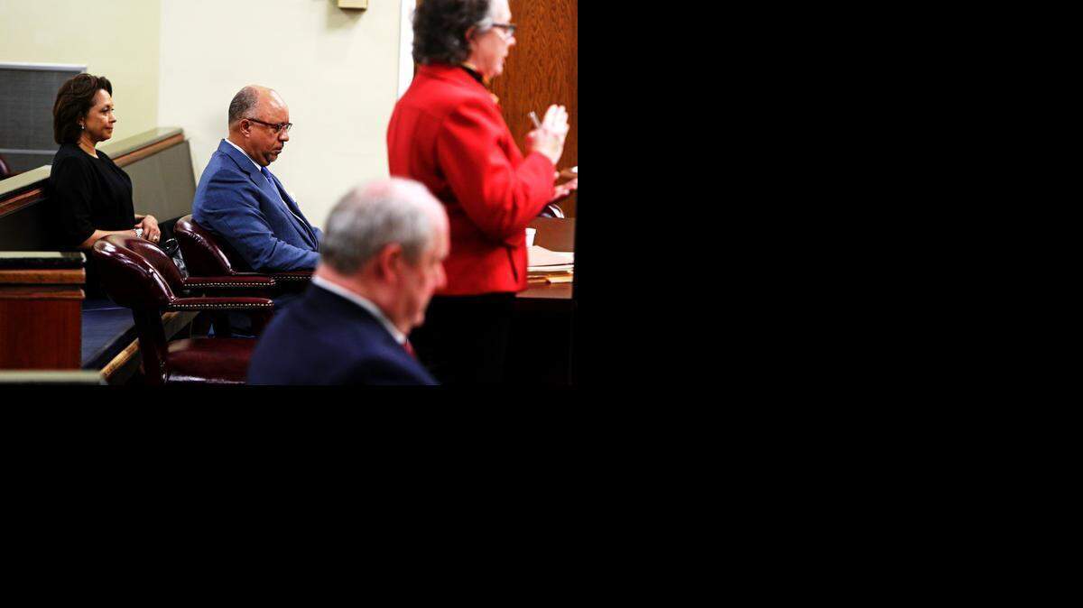 
S.C. State President Thomas Elzey (center) sits during a hearing to block his dismissal on Thursday.
