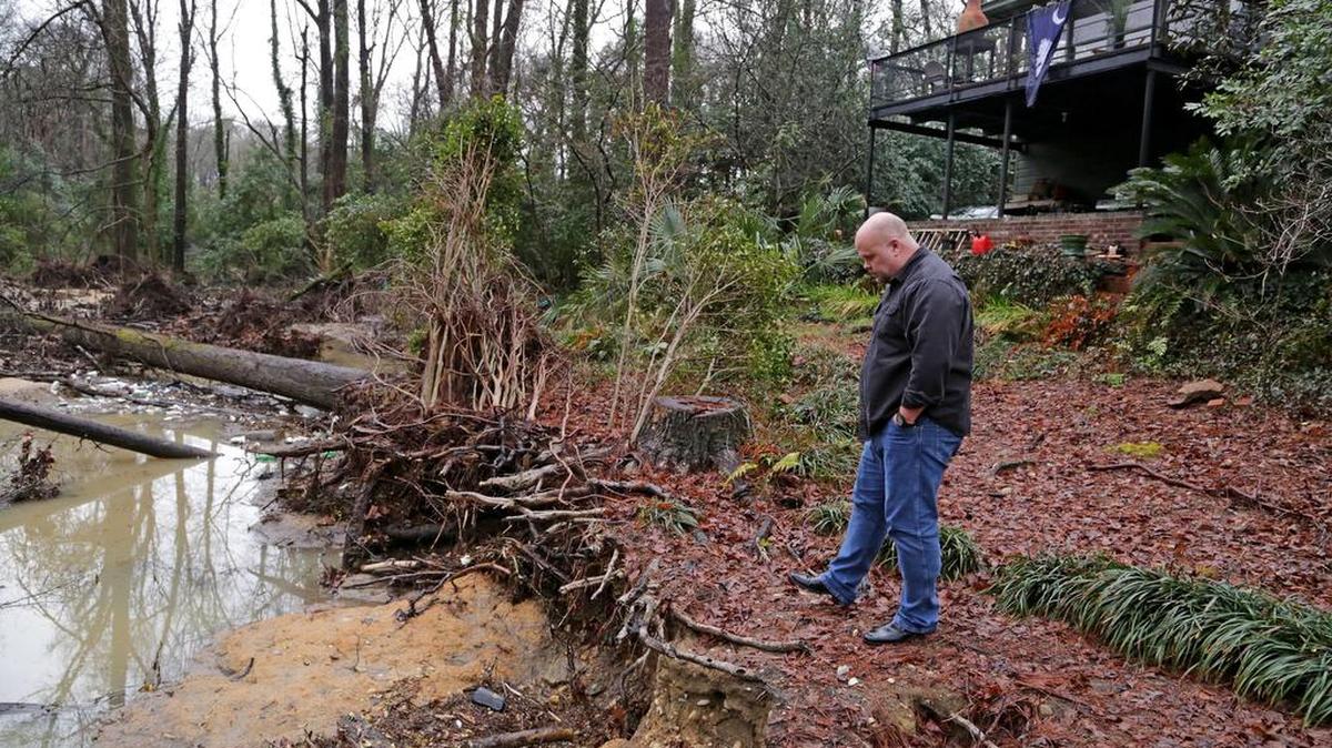 James Gregory's prized backyard has been a wreck since the Columbia area’s historic Oct. 4 storm, which rerouted part of the Smith Branch creek through his yard. Now he is unsure what to do and why city officials haven't repaired the boulder dam that kept water from the creek out of his yard.