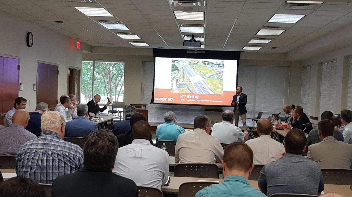 Berry Mattox with the South Carolina Department of Transportation updates transportation officials Friday afternoon on options for Exit 82 in Rock Hill.