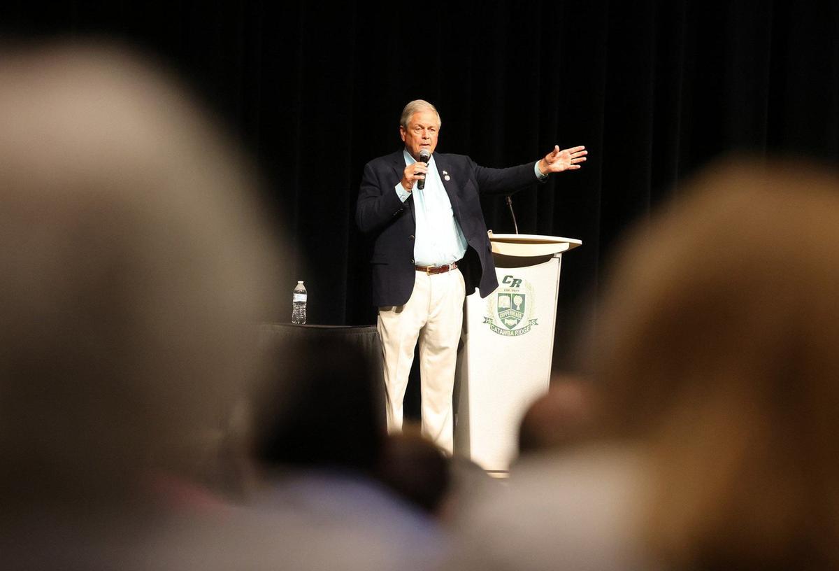 Congressman Ralph Norman talks to residents Tuesday at Catawba Ridge High School who are opposed to Silfab Solar opening its company on Logistics Lane in Fort Mill.