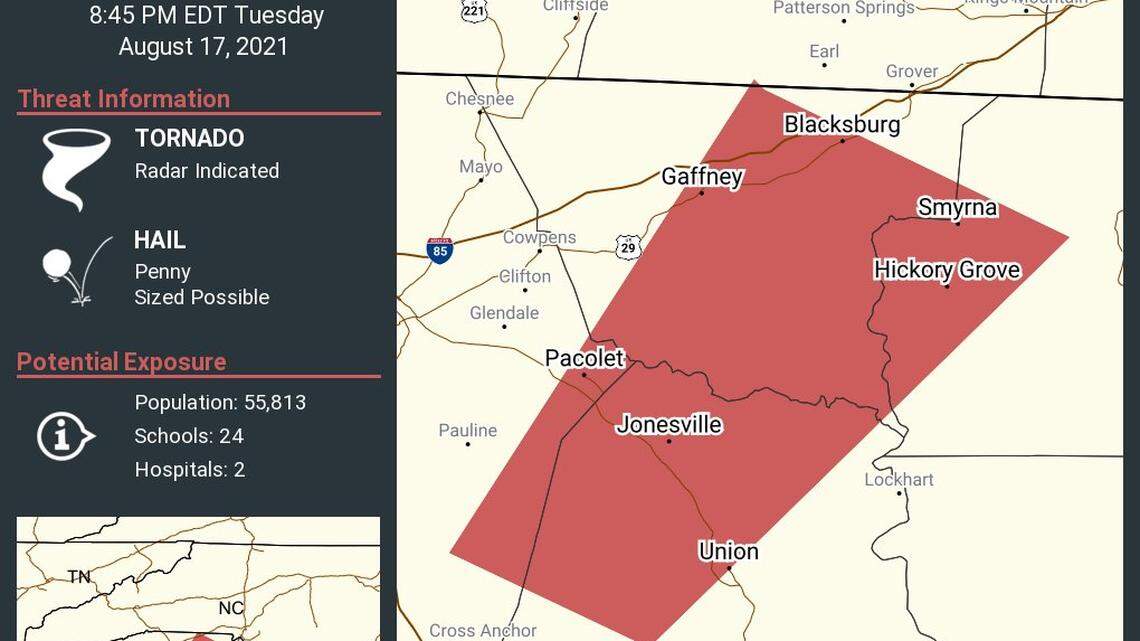 Tornado warning issued again for York County SC, weather service reports
