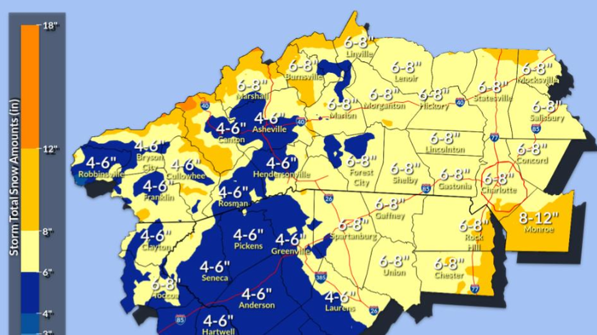 This National Weather Service map shows significant snowfall expected this weekend across the Rock Hill region.