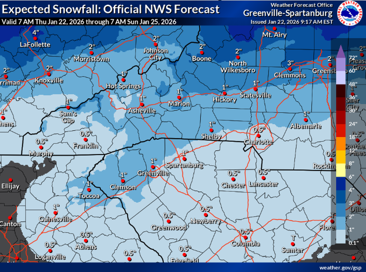 The National Weather Service forecasts a winter storm this weekend across the Rock Hill region, prompting schedule changes for businesses and events.