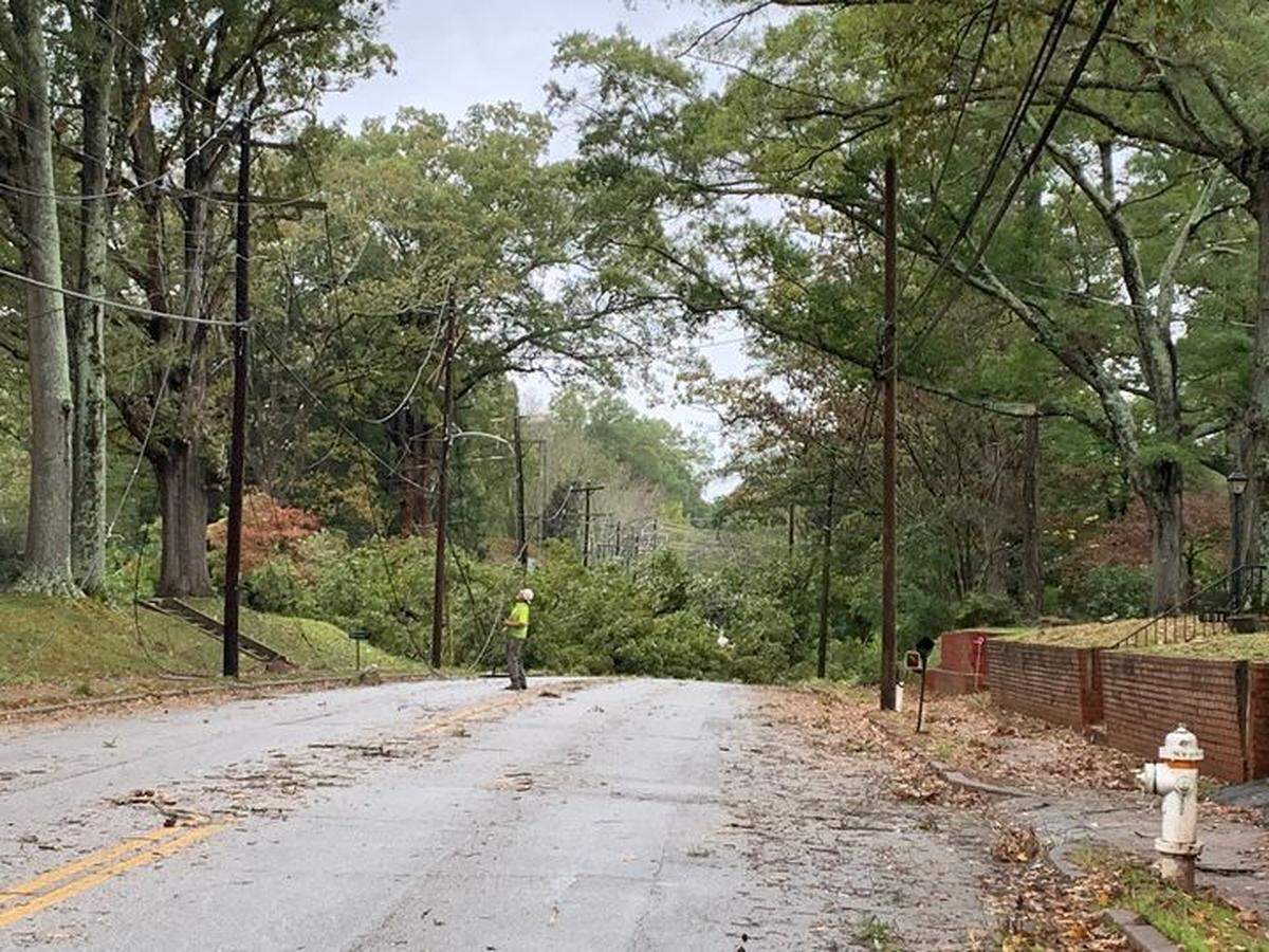 Liberty Street in York was blocked Thursday after a tree fell during the tropical storm warning with wind gusts of 40 mph or expected.