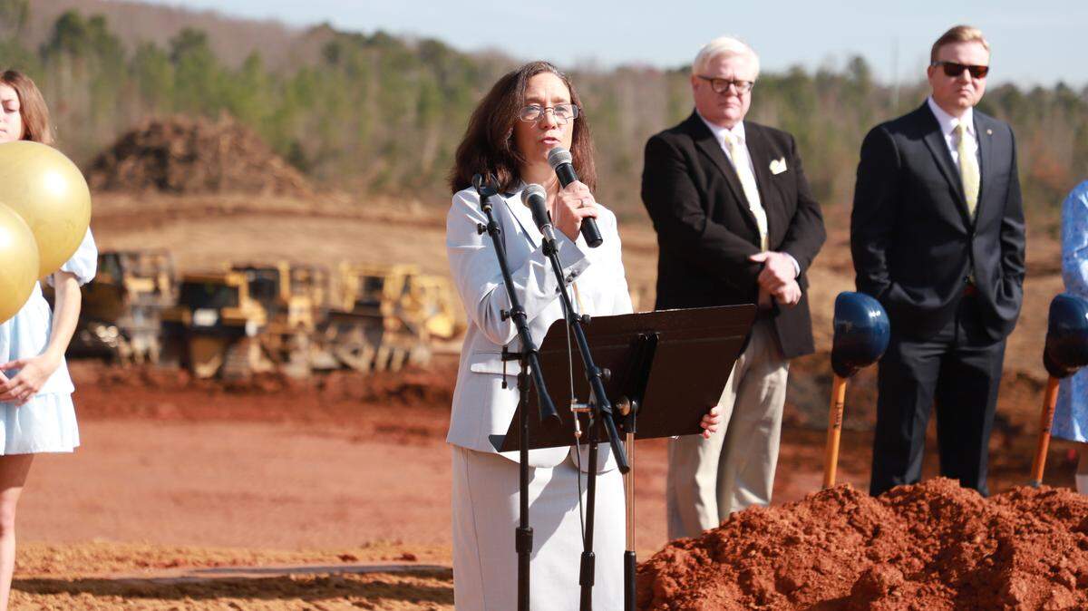 In this file photo, Clover School District superintendent Sheila Quinn gives her remarks at the groundbreaking ceremony for Lake Wylie High School. The school is set to open in 2026. New school construction is something the district wants to use impact fee revenue to fund.