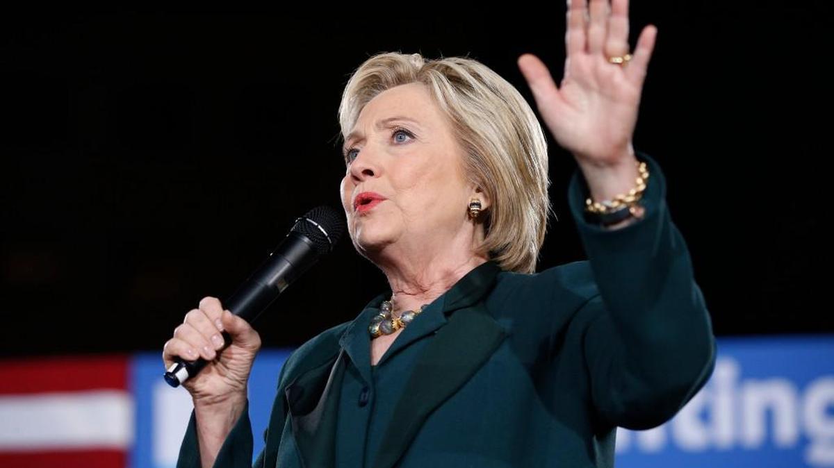 Democratic presidential candidate Hillary Clinton speaks during a rally in Las Vegas.