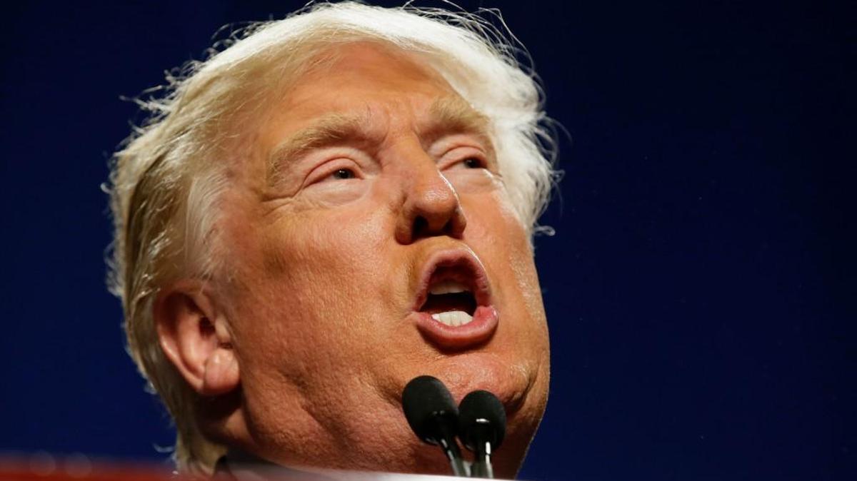 Donald Trump speaks to supporters of his bid for the Republican nomination for president in Fort Worth, Texas.