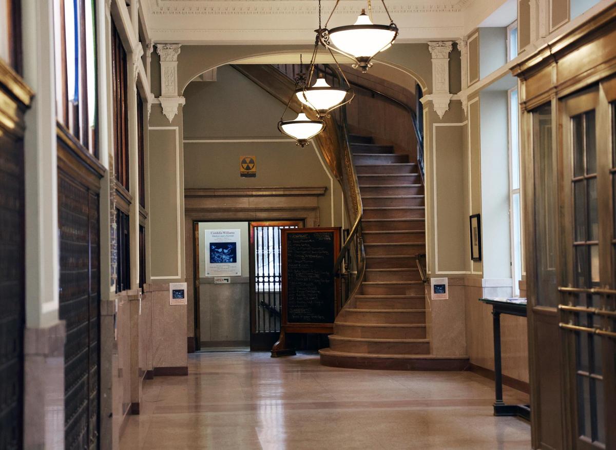 A large staircase greets visitors at the Tom S. Gettys Center in downtown Rock Hill.