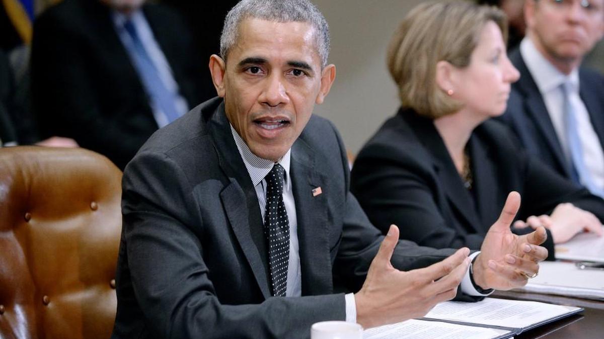 President Barack Obama speaks during a meeting with members of his national security team and cybersecurity advisors in the Roosevelt Room of the White House on Tuesday.
