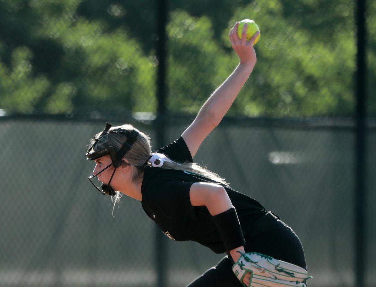 Catawba Ridge’s Chloe Berger pitches against Greer at the Fort Mill school in the 2021 state playoffs.
