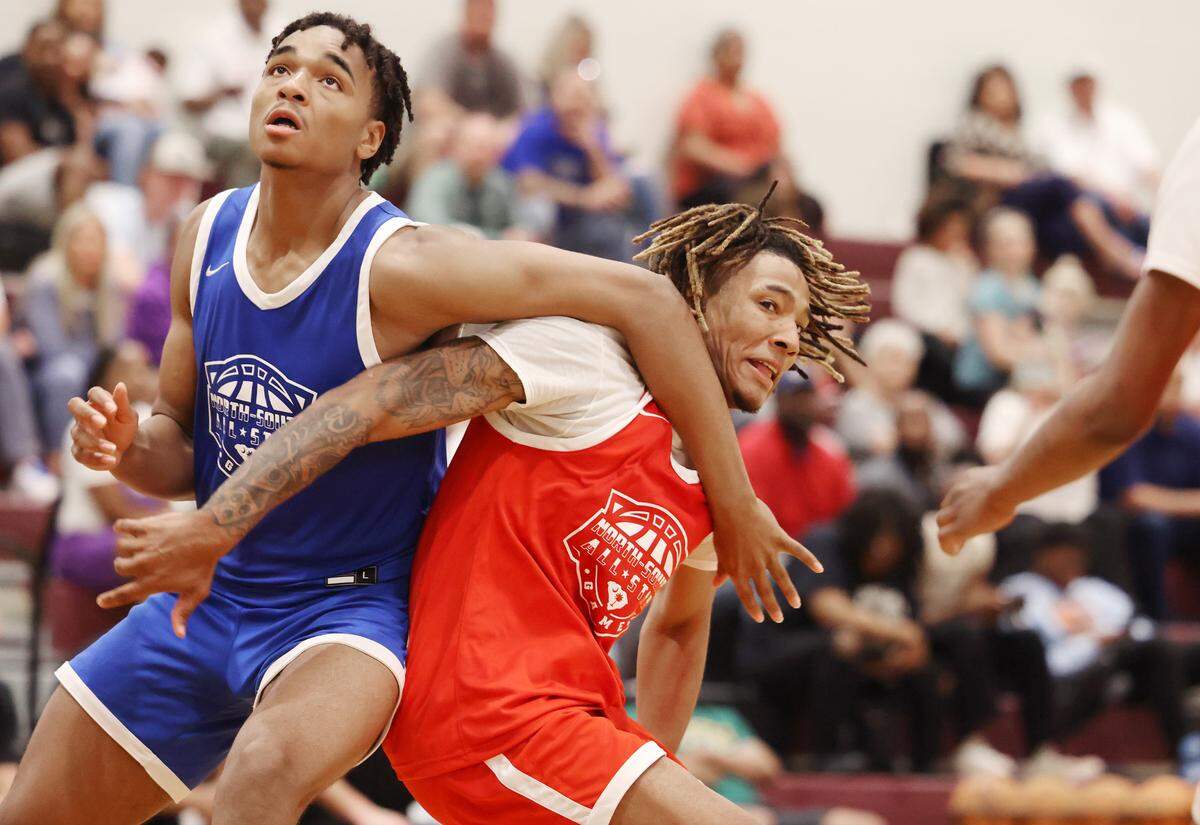 Andrew Jackson High School’s Ghaleb Wilson, right, plays in the 75th annual North-South Allstar Game Saturday in Columbia.