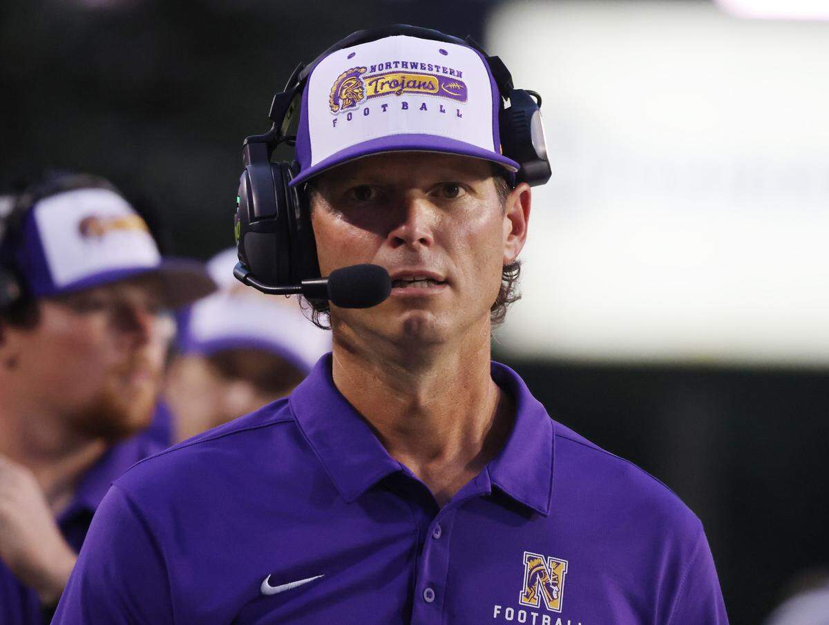 Northwestern High School football coach Page Wofford coaches during the jamboree Friday, Aug. 11, 2023 at District Three Stadium in Rock Hill, S.C.