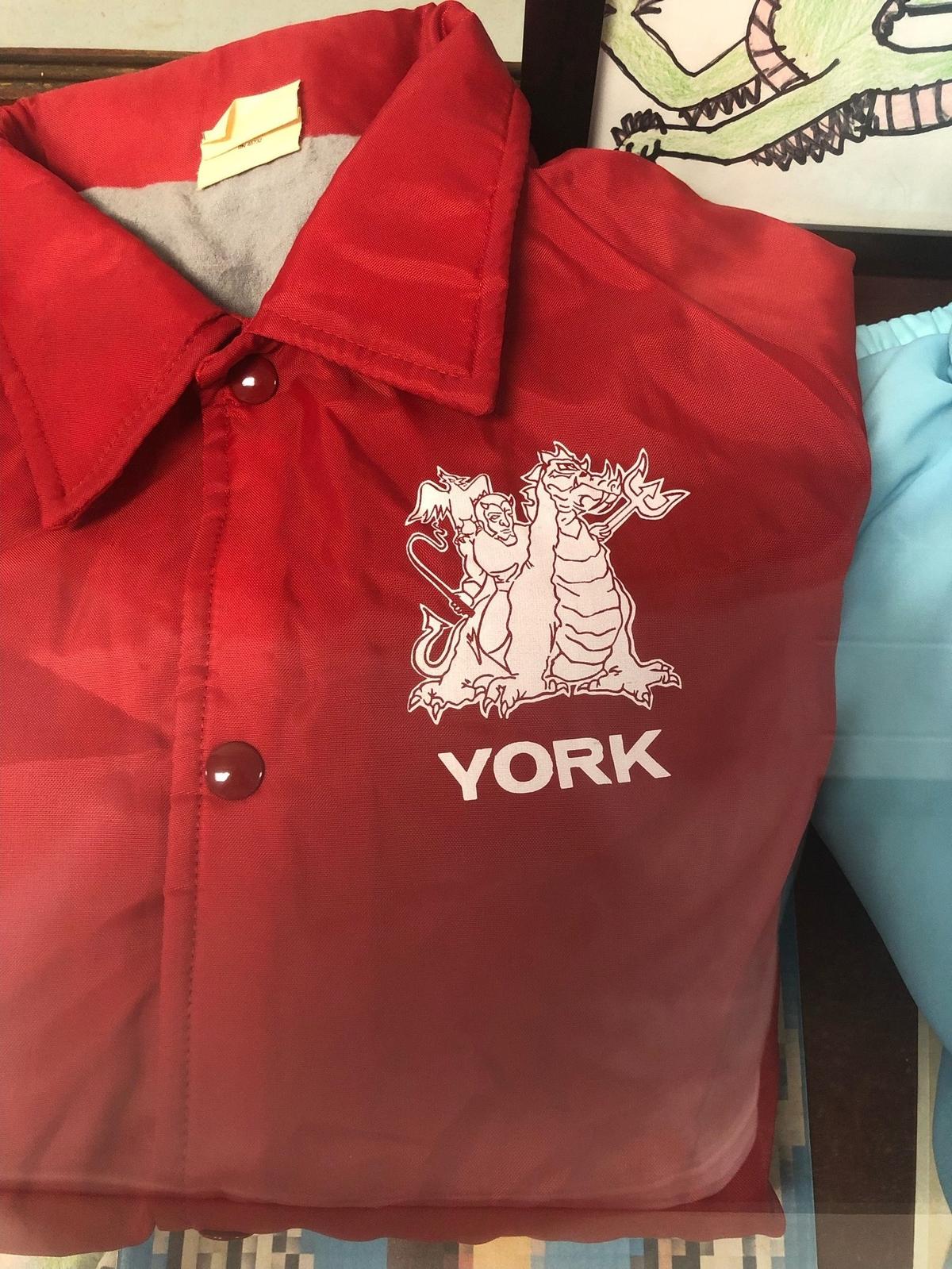 Here’s a York high school shirt from when the school had three high schools: the Green Dragons, Red Cardinals and Blue Devils.