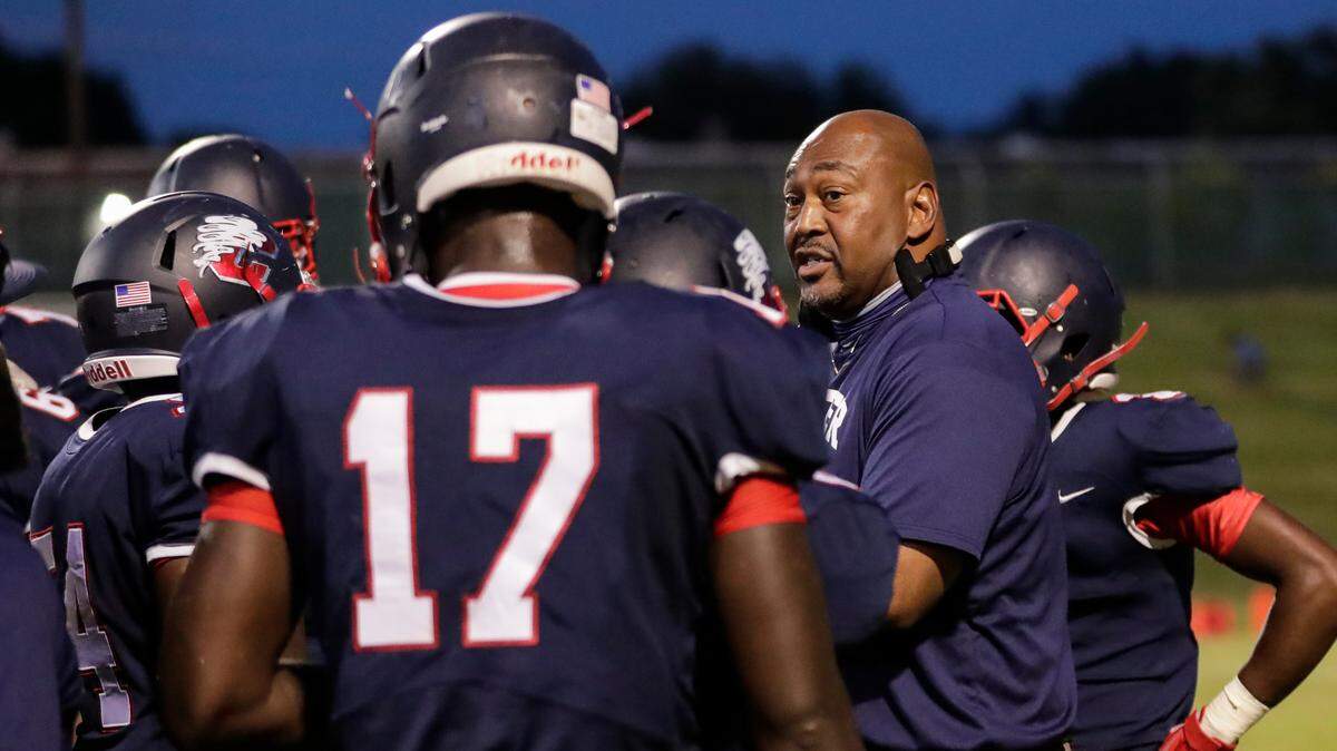 Chester Head Coach Victor Floyd motivates his team during a time out as Chester hosts Northwestern in Friday night football 9-10-2021. The Cyclones played Daniel in the 3A Upper State championship game Friday.