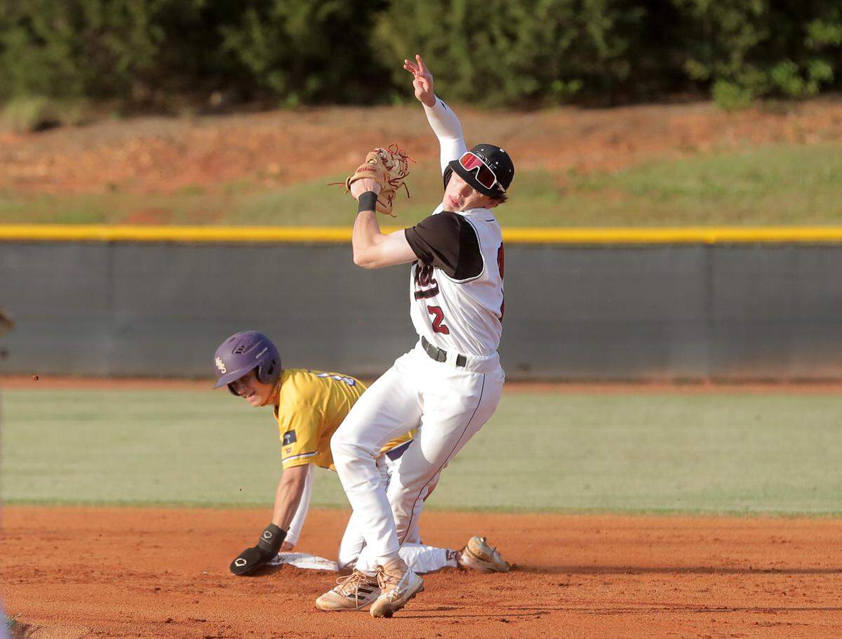 Rock Hill’s John Wimmer loses his footing as Northwestern’s Mike Gibson slides into second base.