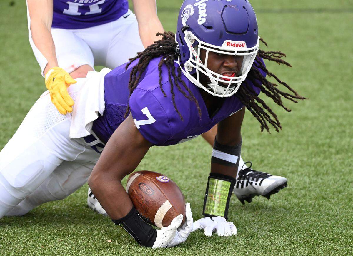 Northwestern’s receiving trio of Greer Hopkins, Elijah Caldwell, shown here, and Jayden Burris combined for 16 receptions for 195 yards and six touchdowns Saturday against Greenwood in Rock Hill.