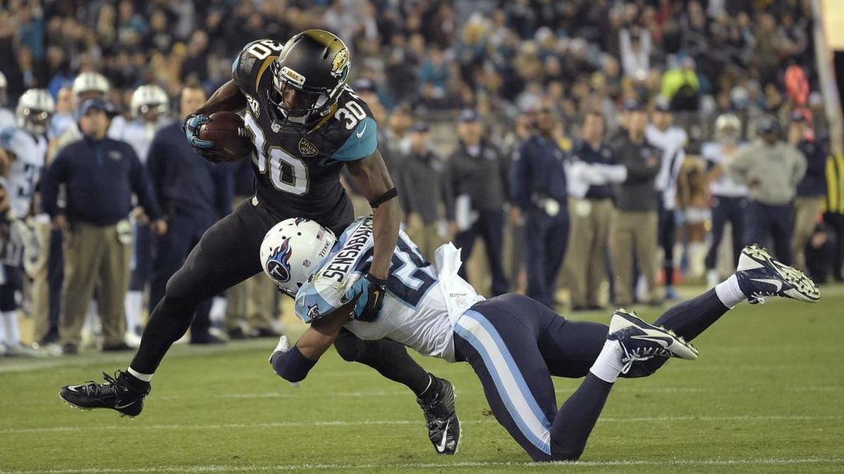 Former Titan and current Rams cornerback Coty Sensabaugh, seen making a tackle during a 2014 NFL game in Jacksonville, has had an eventful offseason.