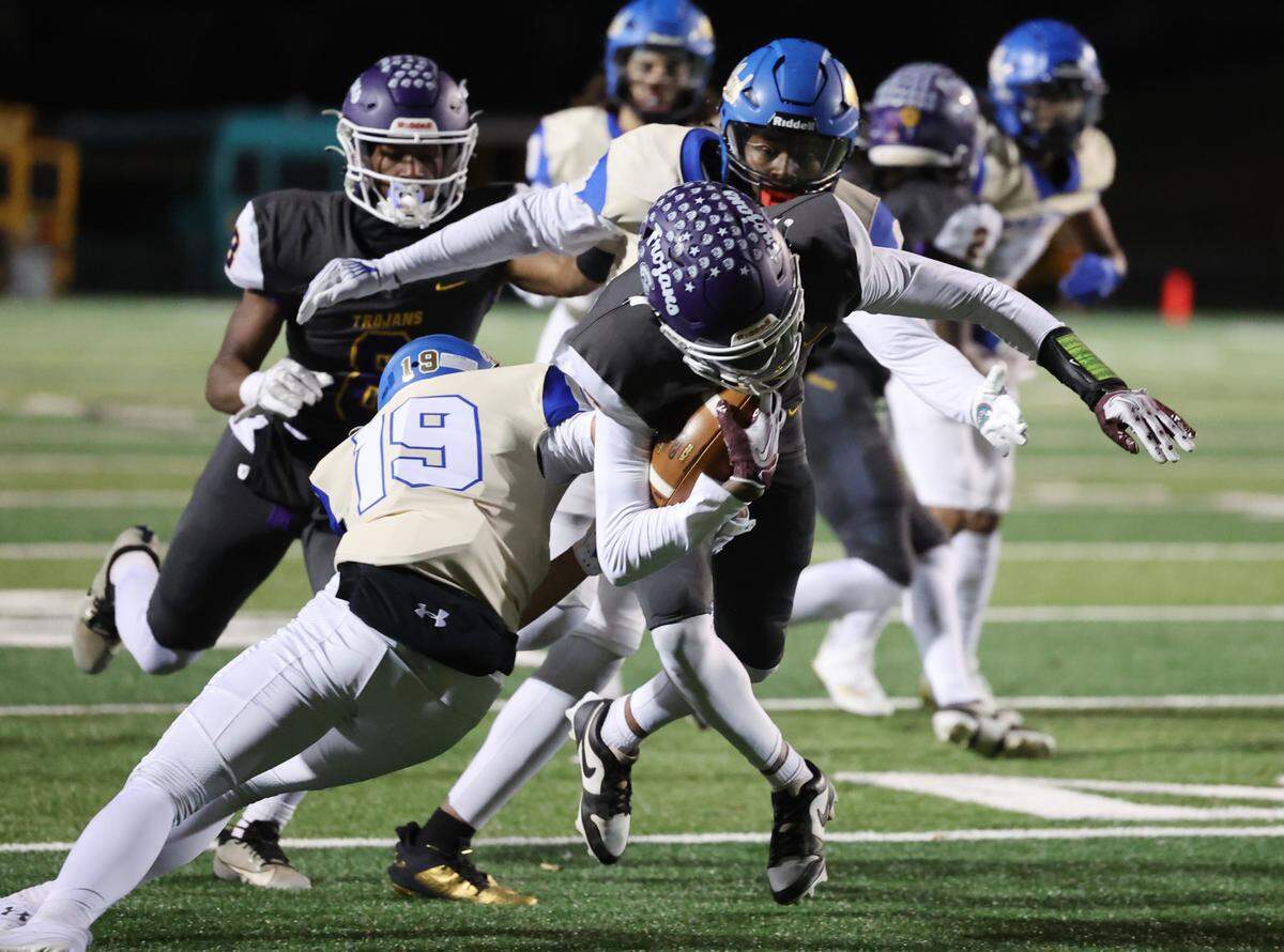 Indian Land’s Noah Terry brings down Northwestern’s Daniel Caldwell Friday, Nov. 22, 2024 in Rock Hill, S.C.