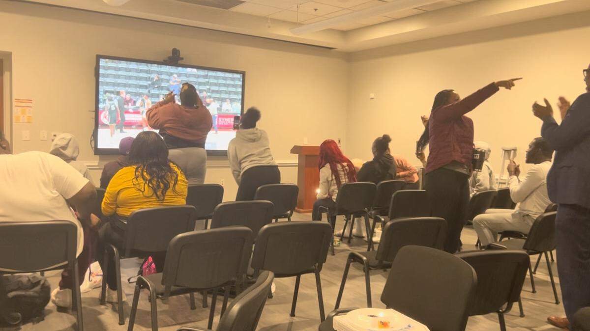 Clinton students, faculty and staff celebrate the Golden Bears’ victory over the University of Fort Lauderdale.