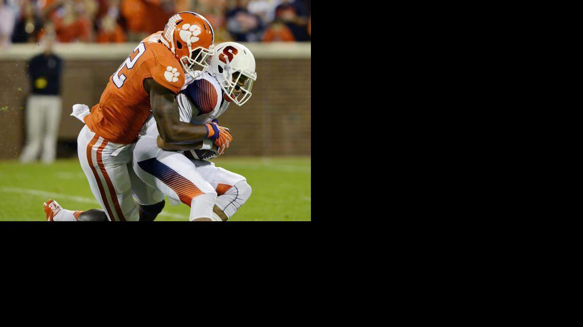 
Clemson’s Stephone Anthony sacks Syracuse quarterback AJ Long during the first half an NCAA college football game in Clemson, S.C., on Oct. 25. The game tape showed that Anthony is a player, but his NFL scouting combine performance could place him among elite. 
