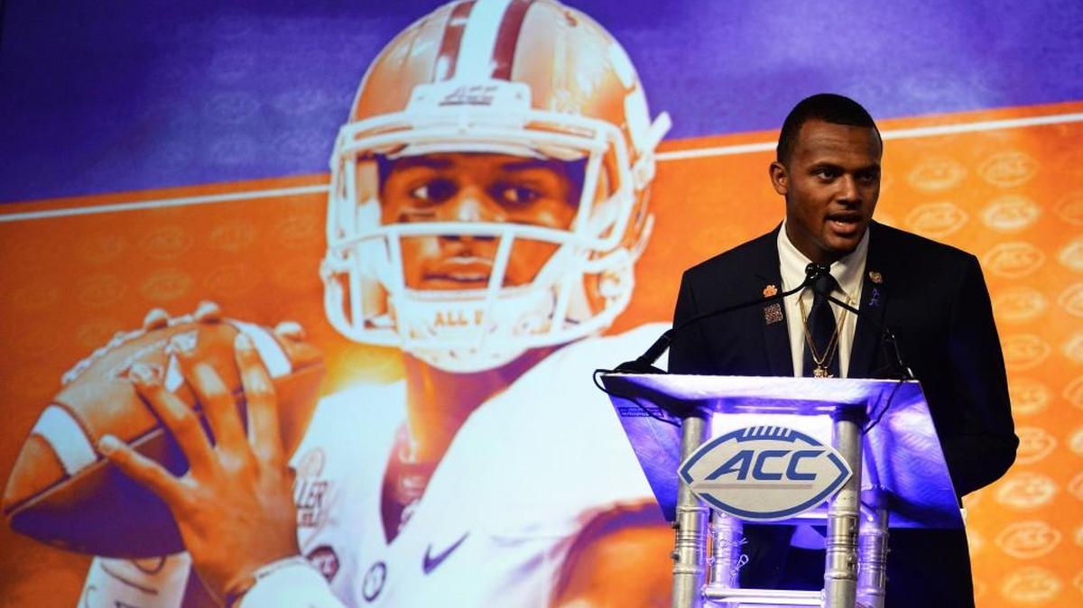 Clemson quarterback Deshaun Watson, who spoke Friday at ACC Football Kickoff in Charlotte, said he enjoys a “very close” relationship with Carolina Panthers star Cam Newton.