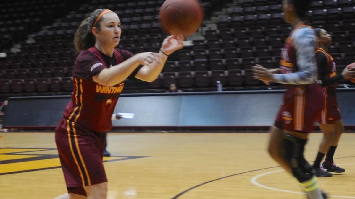 Winthrop women’s soccer player JoJo Taylor has joined Kevin Cook’s basketball team to help out the injury-hit Eagles.