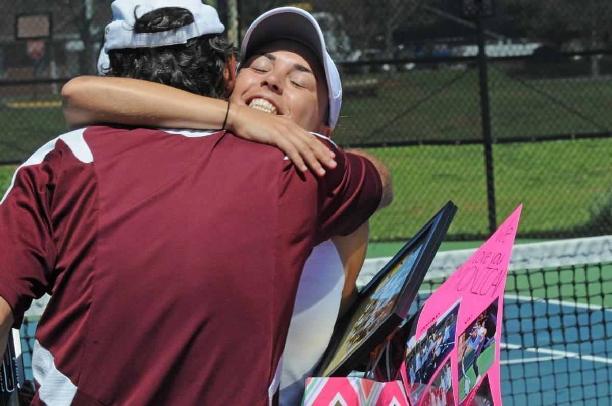Monica Aguado has a special relationship with Winthrop tennis coach Cid Carvalho: “For me, he’s like a second dad. I can share anything with him and he’s so supportive and I’m so grateful he gave me the opportunity to come here with a scholarship.”