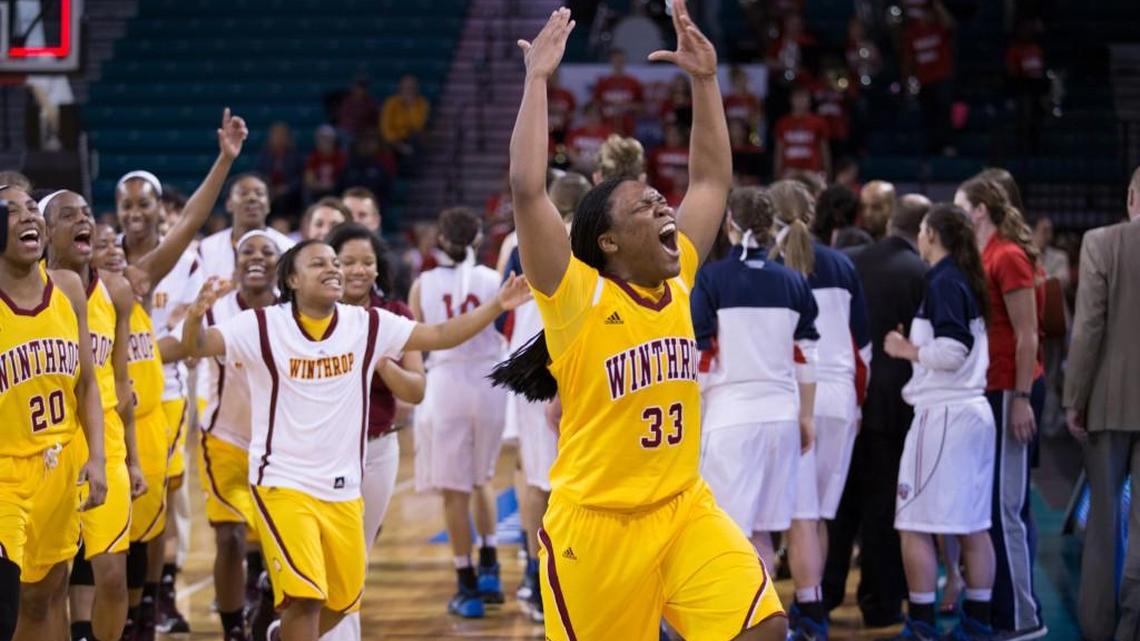 Erica Williams, during happier times at Winthrop after the Eagles beat Liberty in 2014.
