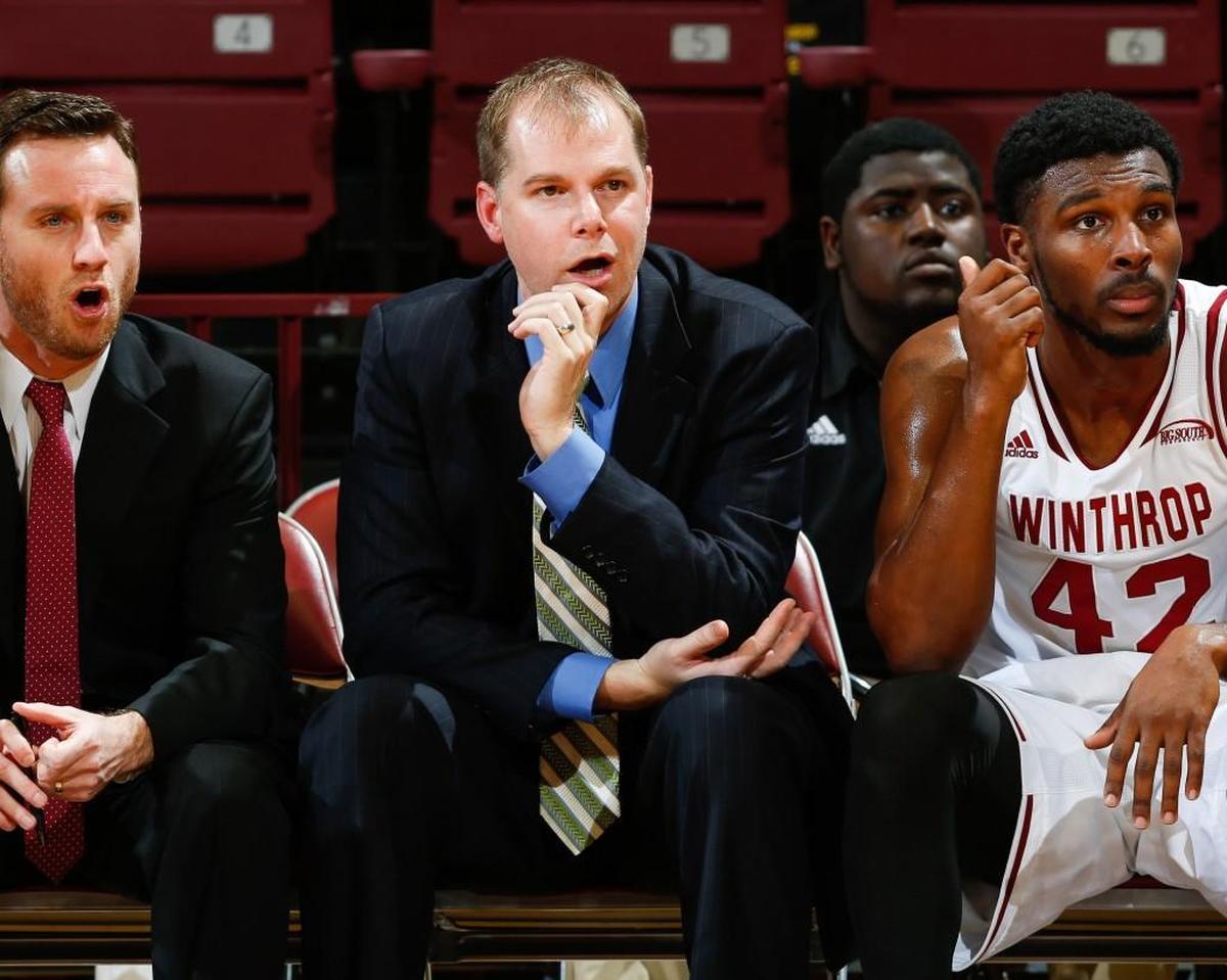 File photo: Mark Prosser on the bench as a Winthrop assistant coach under Pat Kelsey.