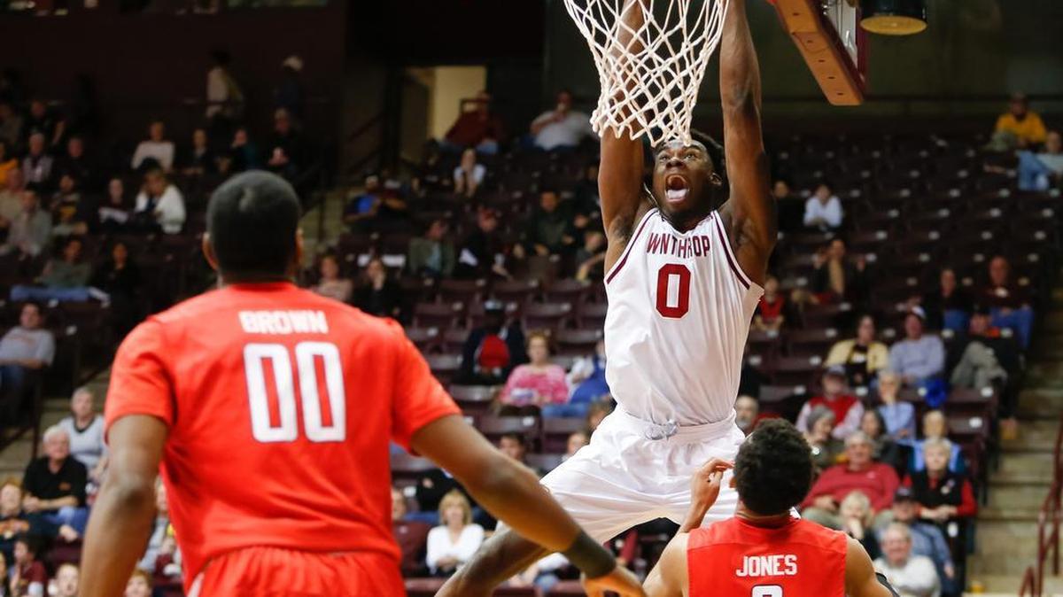 Winthrop’s Duby Okeke gets a dunk as Winthrop hosts Radford on Saturday at Winthrop Coliseum.
