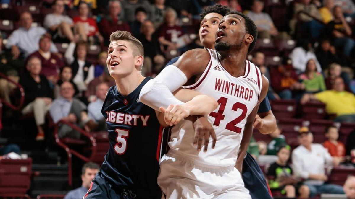 When Winthrop’s premier shot-blockers rise up to alter opponent’s shots, the onus falls on the other Eagles to box out and clean the defensive backboard. Senior Joshua Davenport is Winthrop’s second-best defensive rebounder.