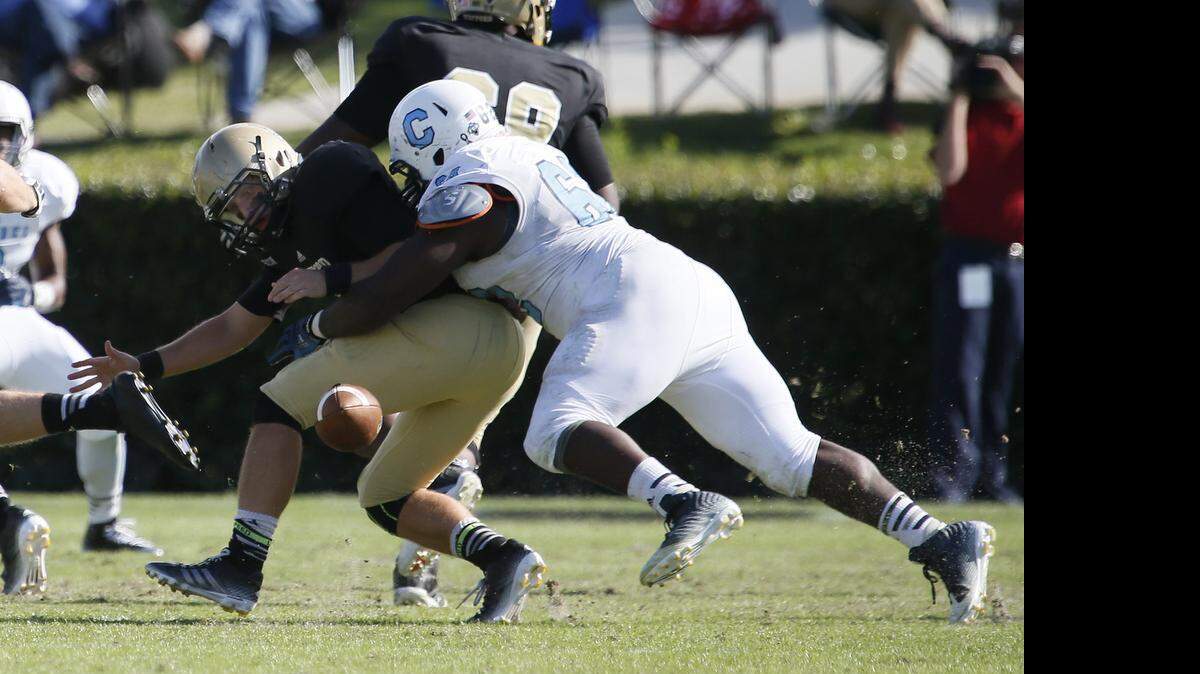 
Rock Hill’s Mitchell Jeter wreaking havoc for The Citadel against Wofford last fall.
