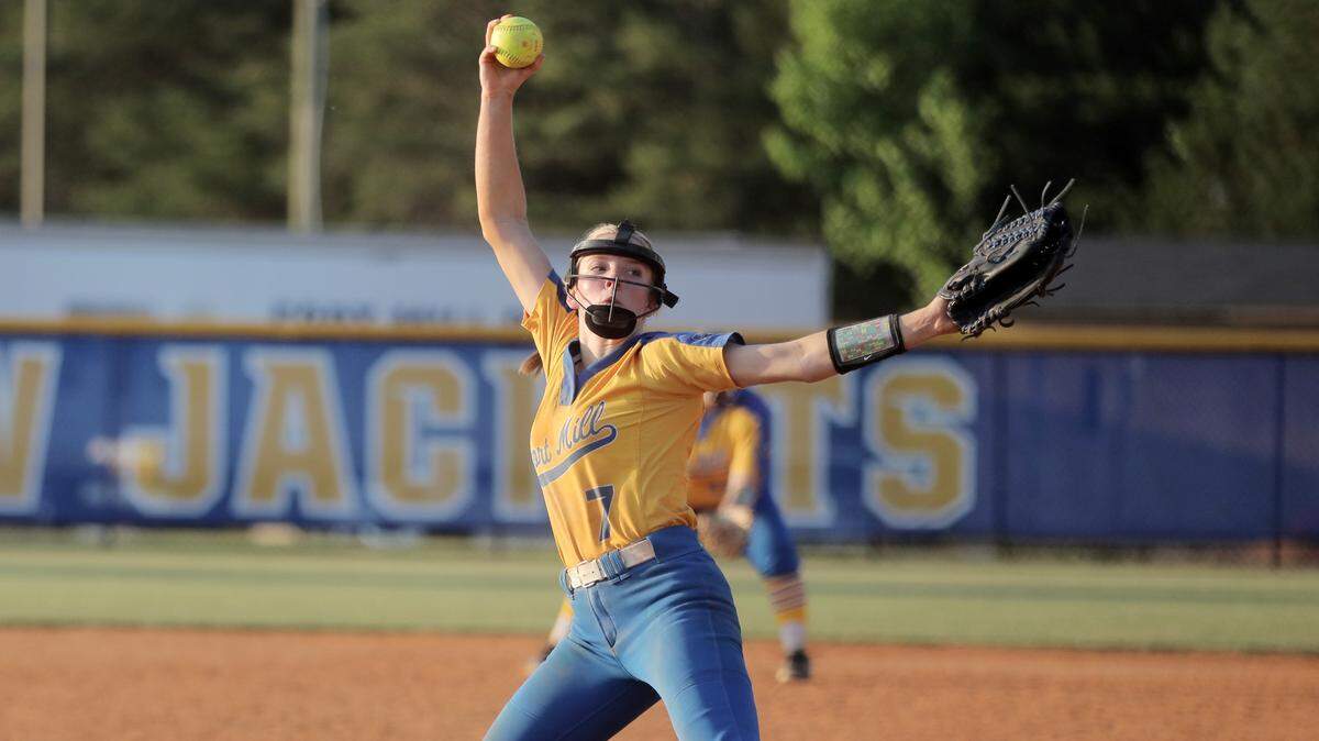Herald file: Fort Mill’s Maddie Drerup pitches against Dorman in the 2022 5A state playoffs.