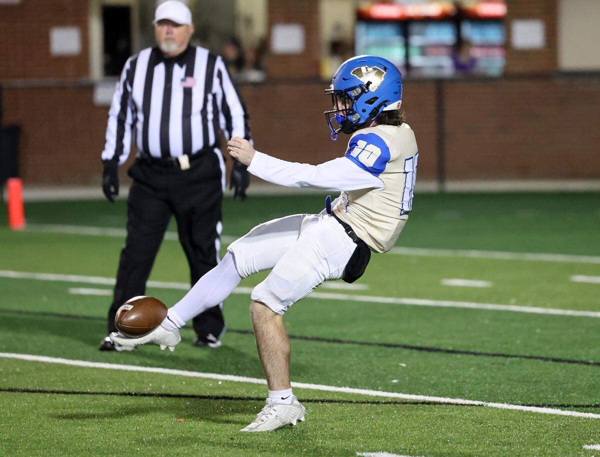 Indian Land’s Connor Frew punts the ball Friday, Nov. 22, 2024 in Rock Hill, S.C.