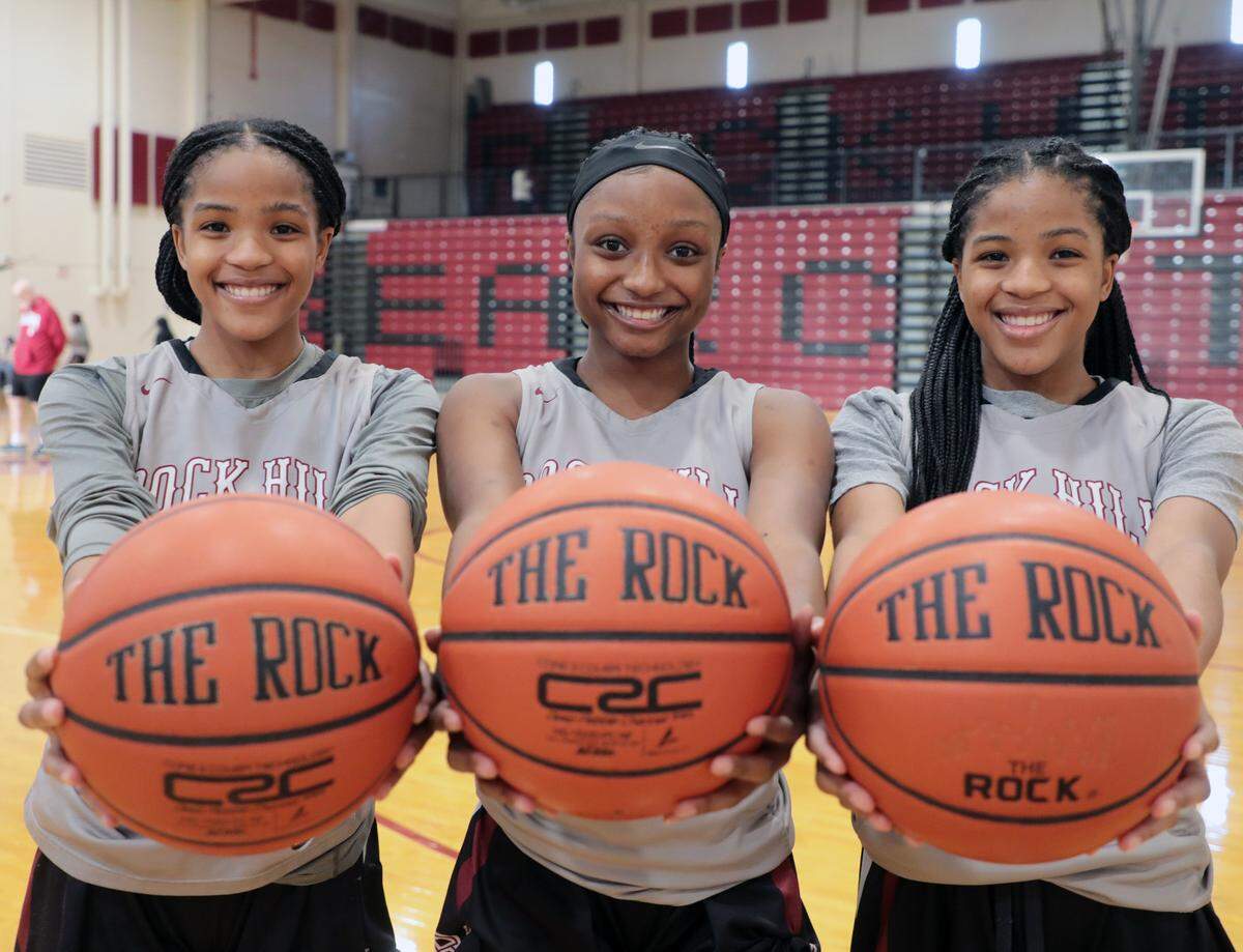 From left, Alyssa Hankerson, Laila Hankerson and Alana Hankerson. The sisters all play basketball for the Rock Hill High School girls varsity team.