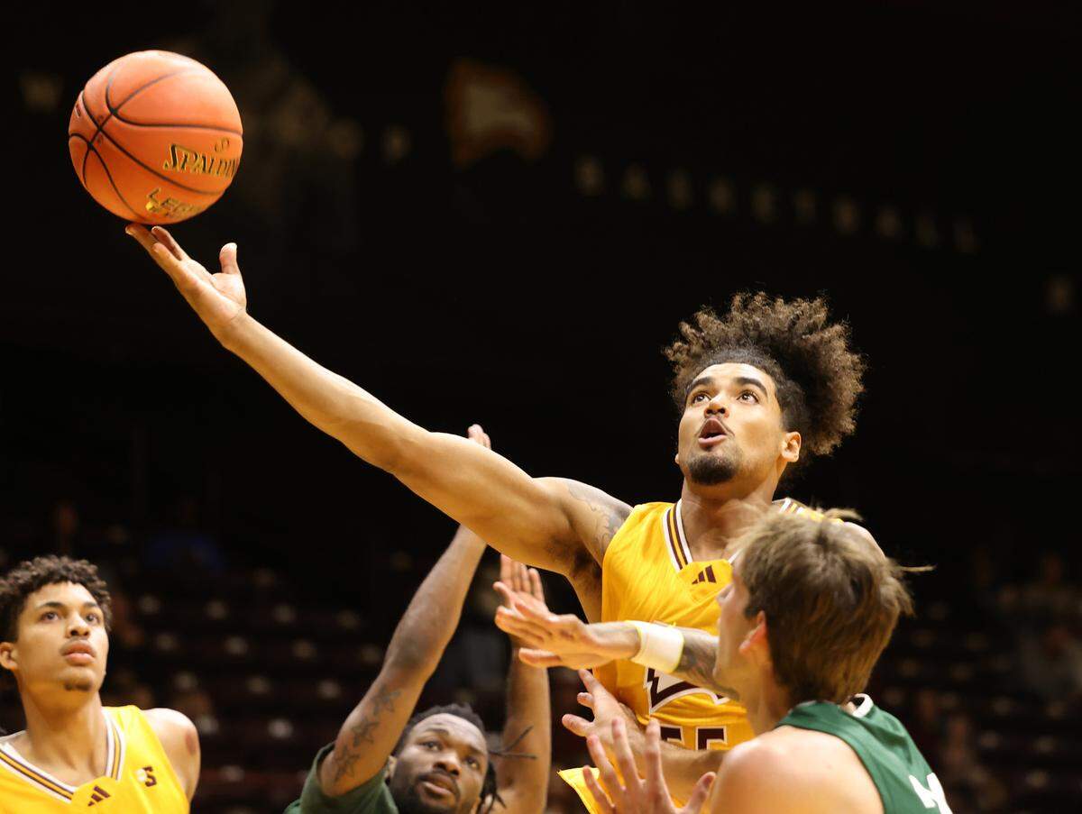 Winthrop’s Bryce Baker puts up the shot as the Eagles compete with Piedmont University Monday, Nov. 4, 2024 in Rock Hill, S.C.