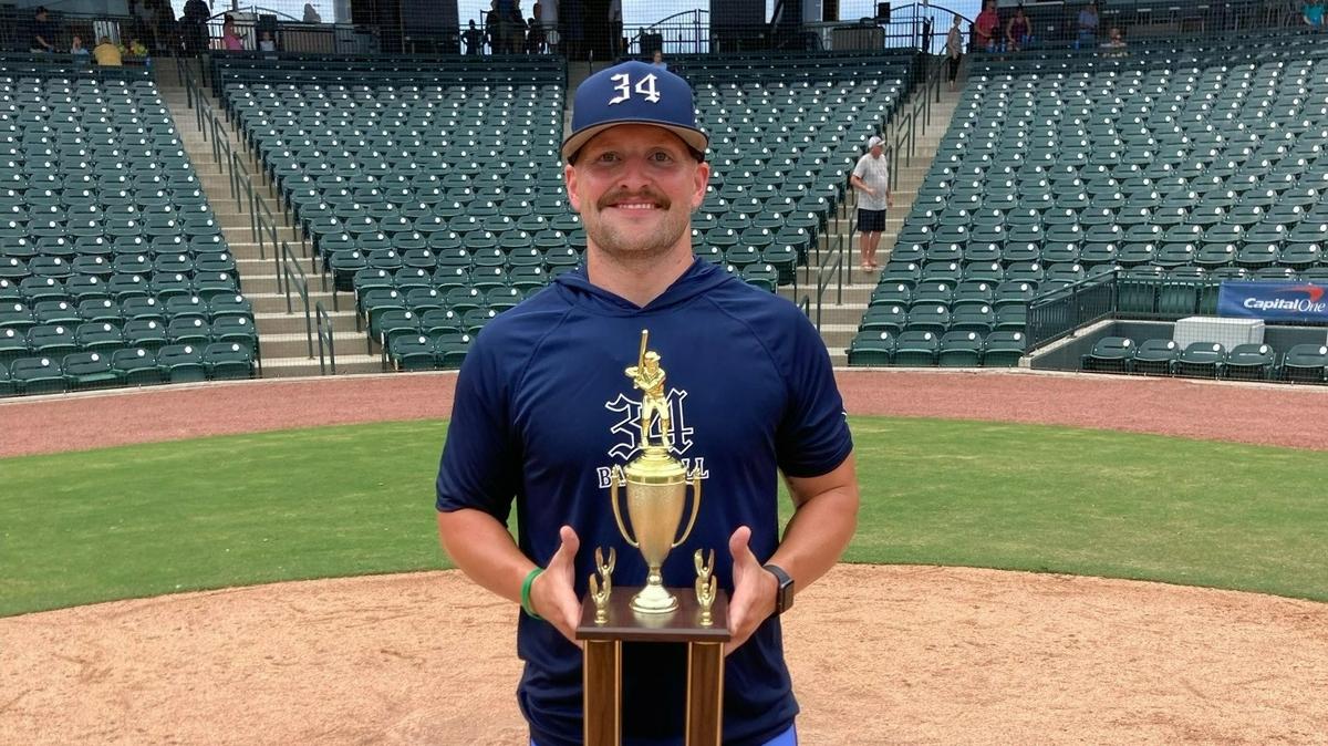 Rock Hill Post 34 defeated Camden for an American Legion baseball state title on Saturday, July 30, 2022. Here’s head coach Jeremy McCoy with the championship trophy.