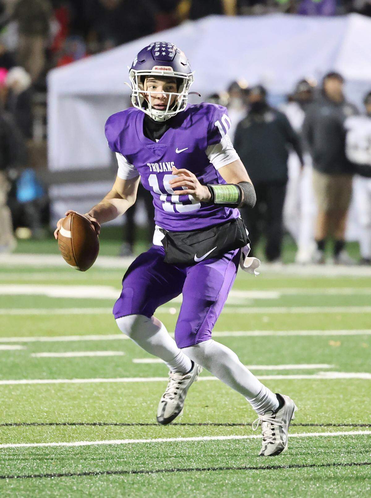 Northwestern quarterback Finley Polk looks for an opening Friday in Rock Hill as the Trojans take on the Gaffney Indians.