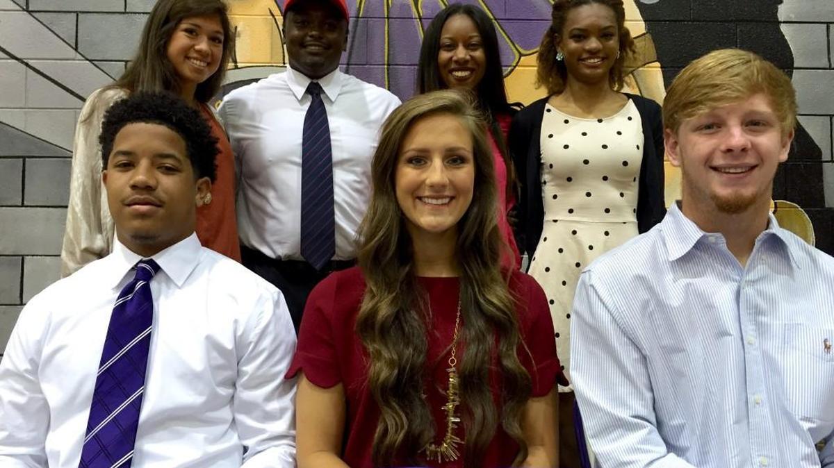 (From left to right, back to front) Ana Trabold, Demontre Buckson, Taylor Kirkland, Derian Cunningham, Miles Corpening, Payton Tate and Cameron Smith all had a life-altering start to their Tuesday.